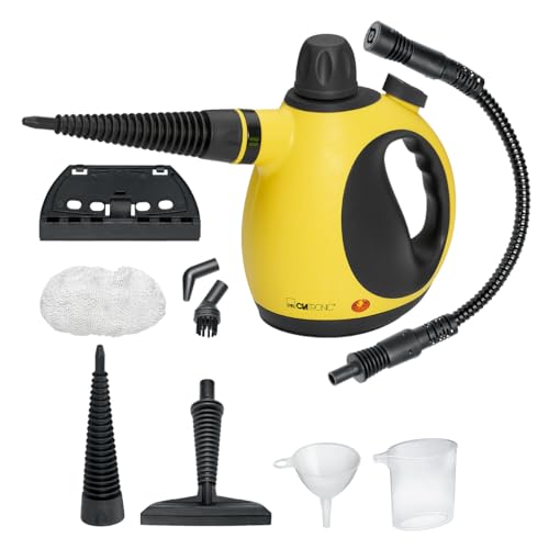 Clatronic® Dampfreiniger – reinigt, entfettet & desinfiziert | Dampfdruck 3,5 bar max. | Steam Cleaner mit 360° schwenkbare Dampfdüse & 5m Kabel | Reiniger inkl. 9-teiligem Zubehör | 1050W | DR 3653