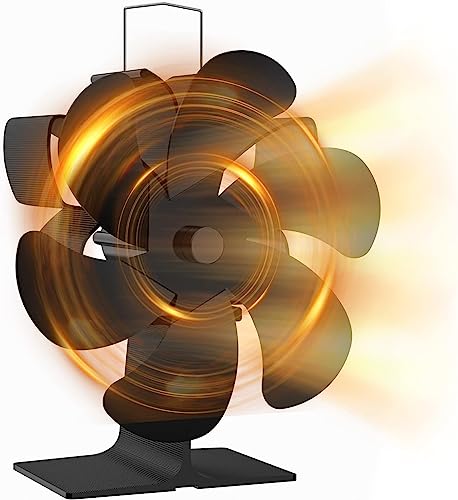 UZIMOO Kaminventilator - 6 Flügel Ofenventilator Ohne Strom, Leiser Betrieb, Kaminöfen Wärmebetriebener Ventilator mit Thermometer, Hitzebetrieben Kamin Ventilator für Holz/Holzbrenner/Kamin