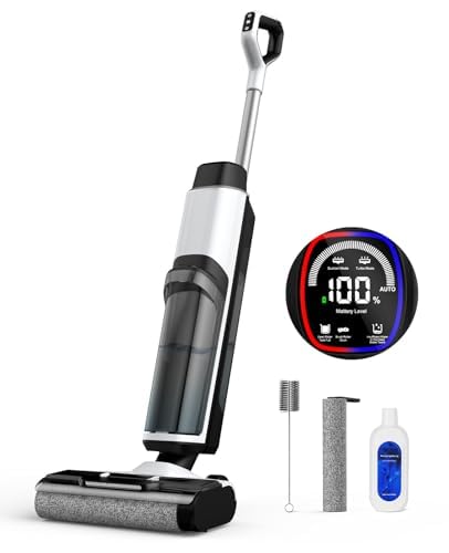 Nass Trockensauger Akku, 20.000 Pa kabelloser All-in-One Staubsauger mit wischfunktion, Sprachausgabefunktion, 890ml Dual-Wassertanks, Kantenreinigung