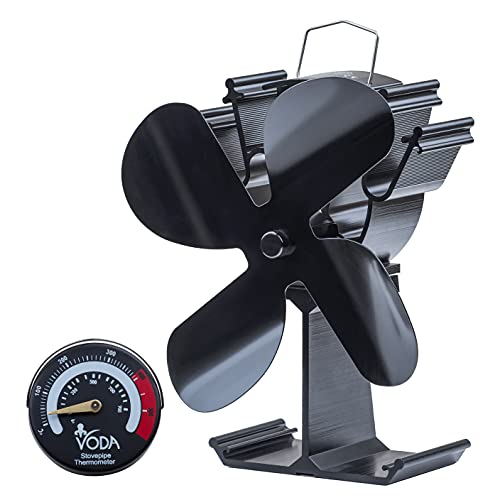 Ofenventilator Kaminventilator ohne strom, Ventilator stromlos für Kaminofen/Kamin/Ofen/Holzofen, Kaminlüfter Stove Fan mit Thermometer