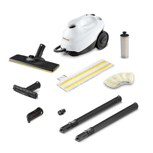 Kärcher Dampfreiniger SC 3 EasyFix, Dampfdruck: max. 3,5 bar, Aufheizzeit: 30 s, Leistung: 1.900 W, Flächenleistung: 75 m², Tank: 1 l, mit Entkalkungskartusche, Bodenreinigungsset und Düsen, Weiss