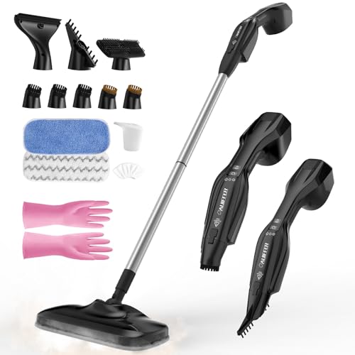 Dampfreiniger, Mehrzweck Dampfbesen Steam Mop mit 2 Grob/Mikrofaser-Pads 17 Zubehörteilen, 2 Dampfstufen, Aufheizzeit 30S, Drehbarer, Abnehmbar, Desinfiziert und Entfernt Schmutz, Ideal für alle Böden