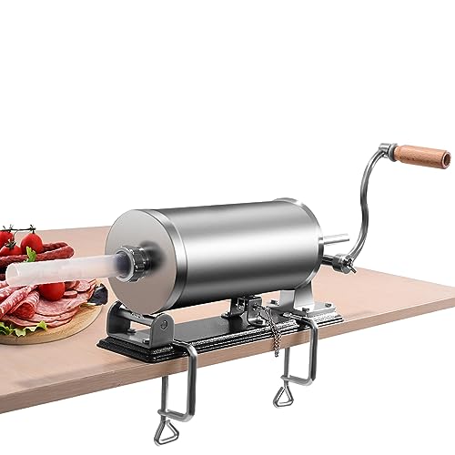 COSTWAY 2,5kg/3kg/4kg Wurstfüller manuell, Wurstmaschine aus Edelstahl, Wurstfüllmaschine inkl. 4 Füllrohre silber, Wurstpresse mit Tischklemme, Wurstspritze silber (3KG)