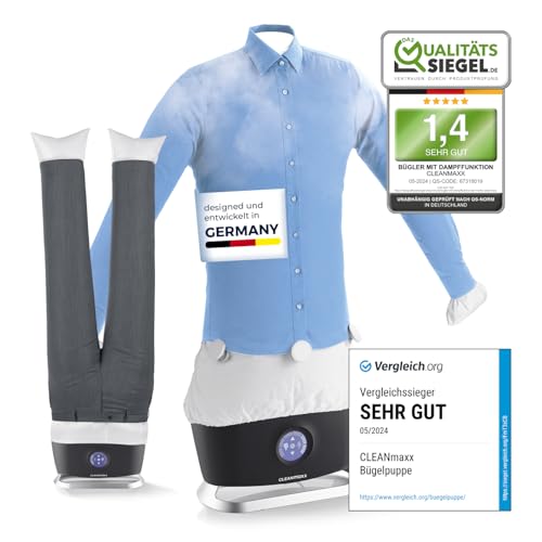 CLEANmaxx automatischer Hemdenbügler PRO STEAM + Hosenaufsatz | Dampffunktion, Touchdisplay | Bügelgerät für Hemden & Blusen | reduziert Gerüche, desinfiziert, glättet, frischt auf