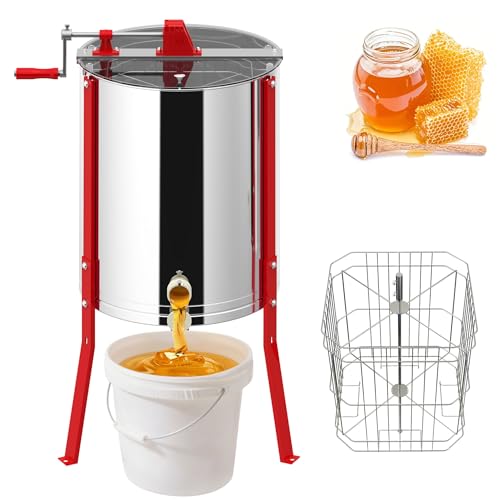 XMTECH Honigschleuder Manuell 4 Waben Edelstahl | Tangential Honigextraktor mit Sichtdeckel & Höhenverstellung | Imkerei Schleuder für Hobby & Profi, robuster Honigauslass & einfache Reinigung