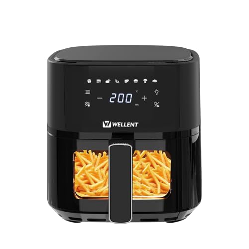 Wellent Heißluftfritteuse 4.3L Airfryer mit Sichtfenster, Friteuse Heissluft Fritteusen mit Touchscreen, 8 Kochfunktionen, Spülmaschinenfest, energiesparend, ohne Öl und fettarmes Kochen