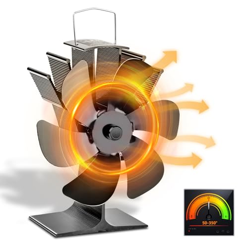 KAEFUYS Kaminofen Ventilator mit 6 Flügeln, Ofenventilator Leise, Wärmebetriebener Ofenventilator Ohne Strom für Kaminöfen und Holzöfen