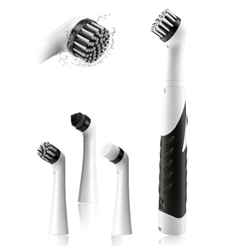 JICICUXI Elektrische Reinigungsbürste, 4 Bürsten & 1 Griff, batteriebetrieben (4x AA), Einfache Handhabung, Putzbürste Elektrisch für Fliesen, Badezimmer & Küche, Boden, Ecken und Spalten