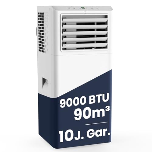 Newentor Klimaanlage Mobil 9000 BTU/2,6 kW, Mobile Klimaanlage mit Abluftschlauch, Mobiles Klimagerät für Räume bis 90m³/33㎡, Kühlen/Entfeuchten/Ventilieren mit Fernbedienung, 10 J. Gar.