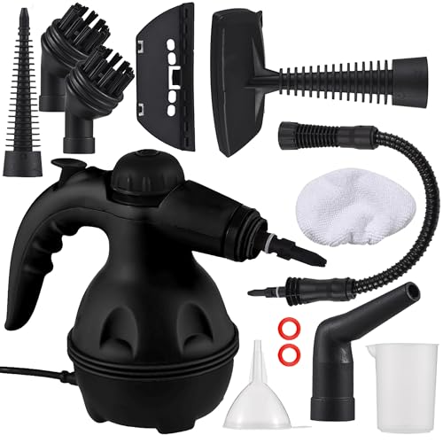 KRUMAD Dampfreiniger Handgerät 1000W - Tragbarer Steam Cleaner mit 9 Aufsätzen - Chemiefreie Reinigung für Bad, Küche, Fenster, Polster und Auto - 220-240V - Handdampfreiniger für Haushalt