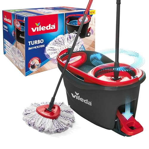 Vileda Turbo 3in1 Komplett-Set | Wischmopp mit Mikrofaser-Moppkopf gegen hartnäckigen Schmutz | Eimer mit Pedal-Schleuder - Für alle Böden | Entfernt 99 % der Bakterien,Teleskopstiel 85–123 cm