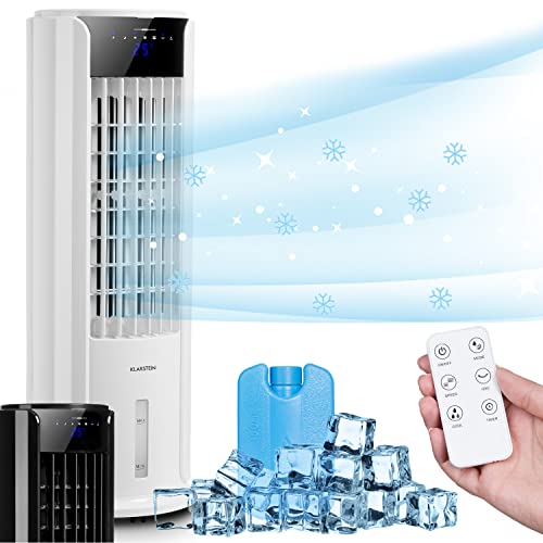 Klarstein Mobiler Luftkühler, 4-in-1 Air Cooler, Leiser Ventilator, Luftbefeuchter & Nachtmodus, Klimagerät ohne Abluftschlauch, Mobiles Klimagerät mit Wasserkühlung, 486 m³/h, 60 Watt, Antikweiß