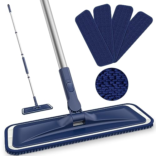 Wischmopp Bodenwischer für Holzböden - BPAWA 150CM Mikrofaser Flachmopp Wischmop Staub Trocken Wischer mit 4 Waschbaren Chenille Ersatzbezug für Fliesen Parkett Laminat Hart Böden Schnelle Reinigung